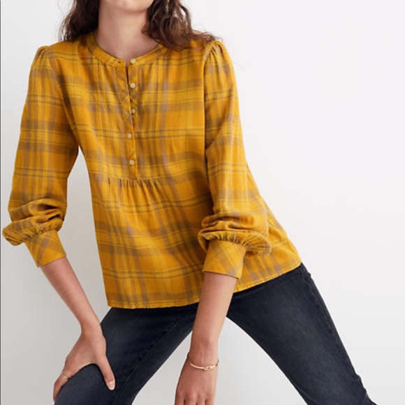 Madewell Yellow Flannel Leysfield Popover Shirt - Picture 2 of 10